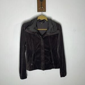 ELIE TAHARI Gray / Taupe Hidden Zip Fold Over Collar Velvet Like Jacket Size XS